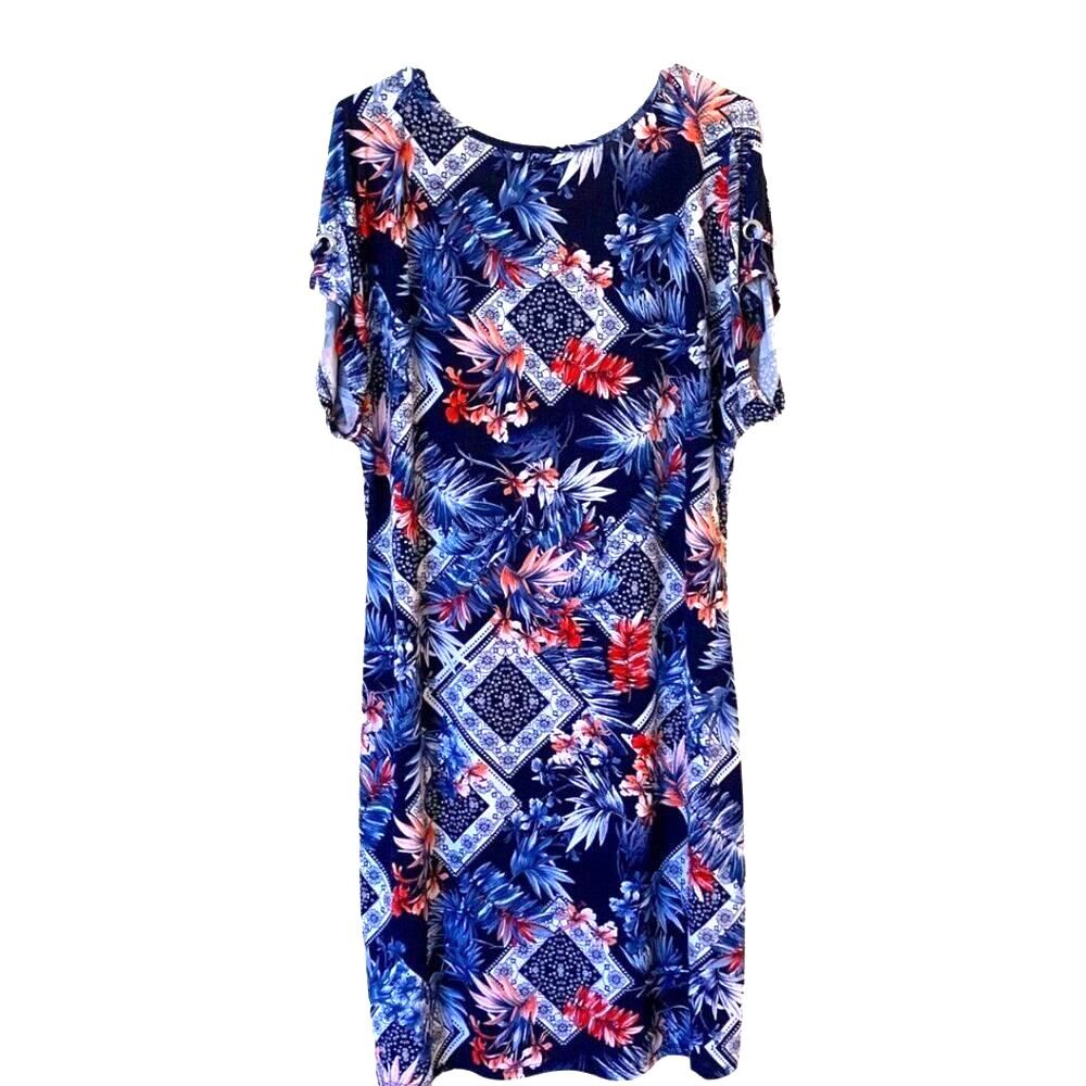 Espresso Floral Print Dress Women’s Size M Navy Blue Shoulder Tie